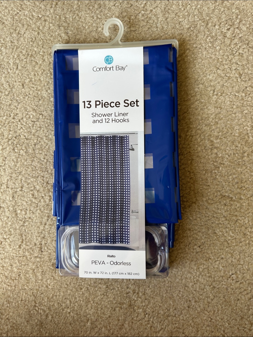 Comfort Bay Royal Blue 13-Piece Shower Liner Set with Clear Hooks